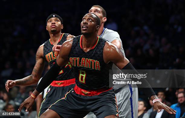 Dwight Howard of the Atlanta Hawks waits for a rebound against the Brooklyn Nets during their game at the Barclays Center on January 10, 2017 in New...