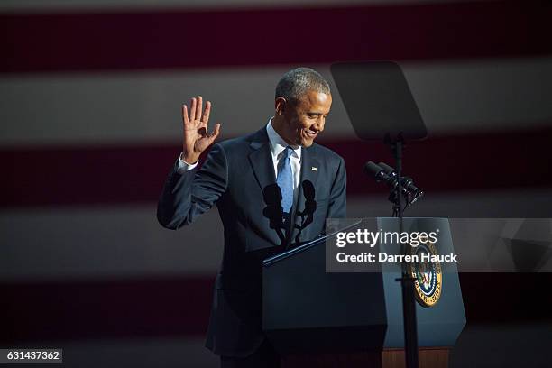 President Barack Obama gives his farewell speech at McCormick Place on January 10, 2017 in Chicago, Illinois. Obama addressed the nation in what is...