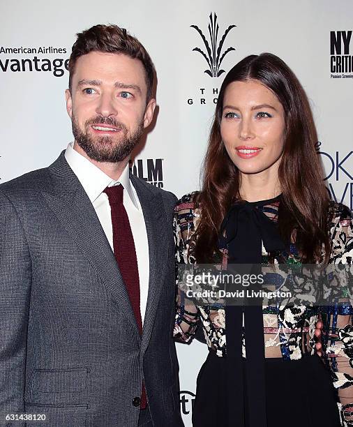 Singer Justin Timberlake and wife actress Jessica Biel attend the premiere of Electric Entertainment's "The Book of Love" at The Grove on January 10,...