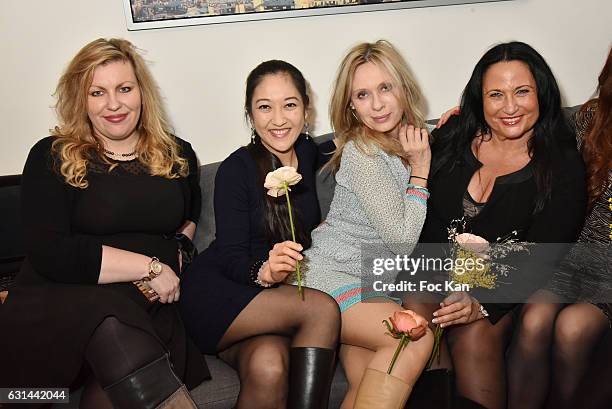 Designer Myriam Larriere, actresses Mi Kwan Lock, Valerie Steffen and singer Maya Shane attend 'L'Eau De Virginie' Perfume Launch Dinner Hosted by...