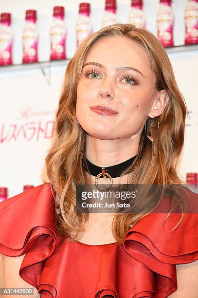 Swedish model Frida Gustavsson attends the promotional event for the 'Resveratrol Water' at Marucube on January 11, 2017 in Tokyo, Japan.