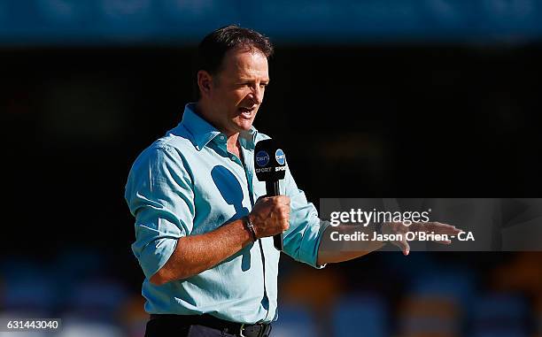 Channel 10 Commentator Mark Waugh during the Big Bash League match between the Brisbane Heat and the Perth Scorchers at The Gabba on January 11, 2017...