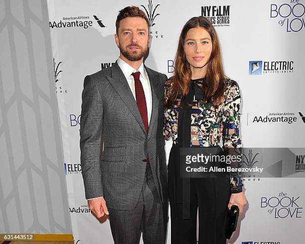 Singer Justin Timberlake and actress Jessica Biel attend the premiere of Electric Entertainment's "The Book Of Love" at The Grove on January 10, 2017...
