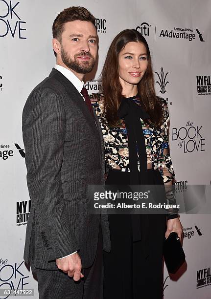 Singer Justin Timberlake and wife actress Jessica Biel attend the premiere of Electric Entertainment's "The Book Of Love" at The Grove on January 10,...