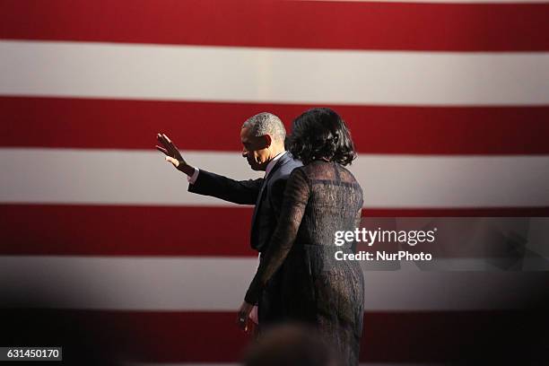 Barack and Michelle Obama leave after the farewell address at McCormick Place in Chicago, Illinois, USA on January 10, 2017.