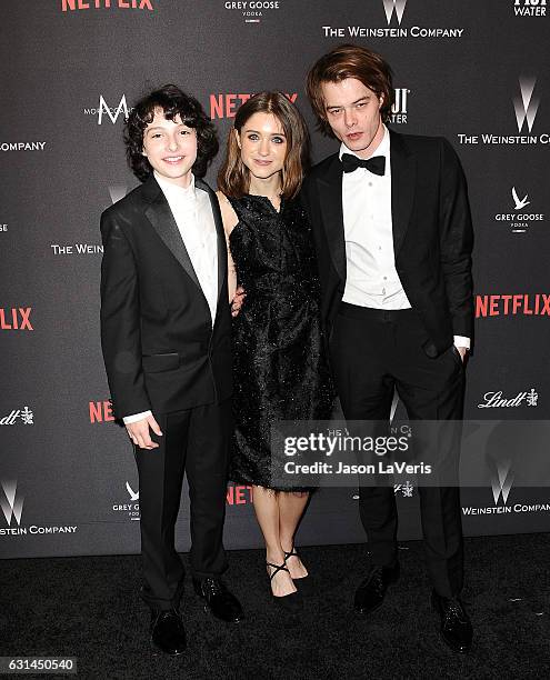 Finn Wolfhard, Natalia Dyer and Charlie Heaton attend the 2017 Weinstein Company and Netflix Golden Globes after party on January 8, 2017 in Los...