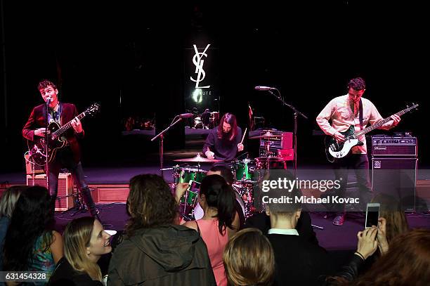 Musical group SadGirl perform onstage during the YSL Beauty Club Party at the Ace Hotel on January 10, 2017 in Downtown Los Angeles, California.