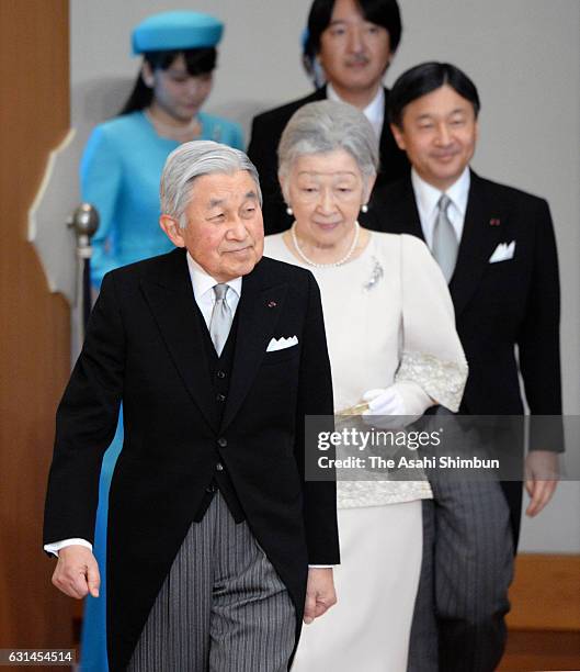 Emperor Akihito, Empress Michiko and other royal family members attend the 'Kosho-Hajime-no-Gi' or first lecture of the year, at the Imperial Palace...