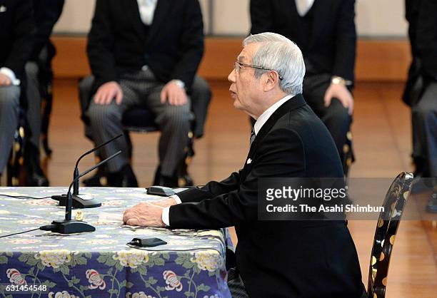University of Tokyo professor emeritus Yoshiyuki Sakaki attends the 'Kosho-Hajime-no-Gi' or first lecture of the year, at the Imperial Palace on...