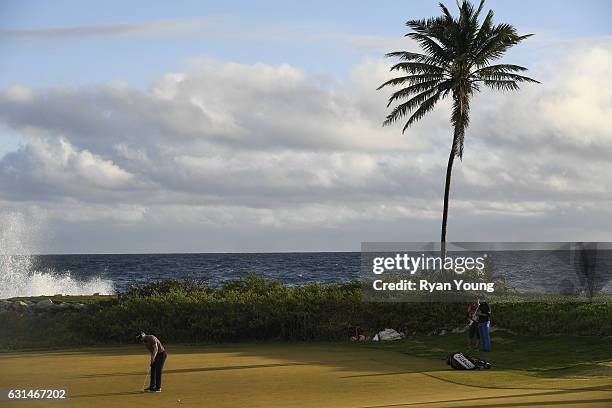 Anders Albertson putts on the 13th hole during the continuation of the third round of The Bahamas Great Exuma Classic at Sandals - Emerald Bay Course...