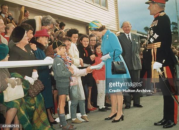 Queen Elizabeth II on walkabout in Launceston, Tasmania, during her tour of Australia, 1970. She is there in connection with the bicentenary of...
