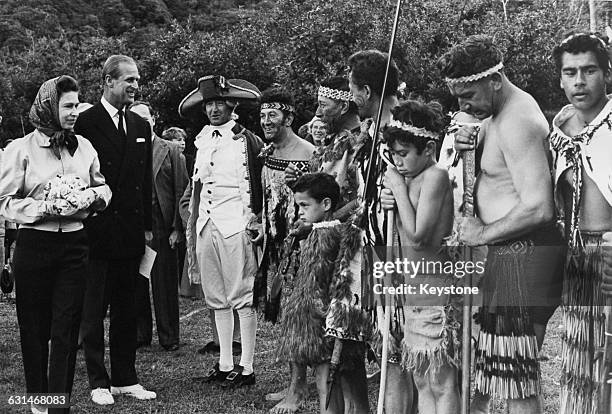 Queen Elizabeth II and the Duke of Edinburgh at Ship Cove, during the royal tour of New Zealand, 18th March 1970. The royal family are there in...