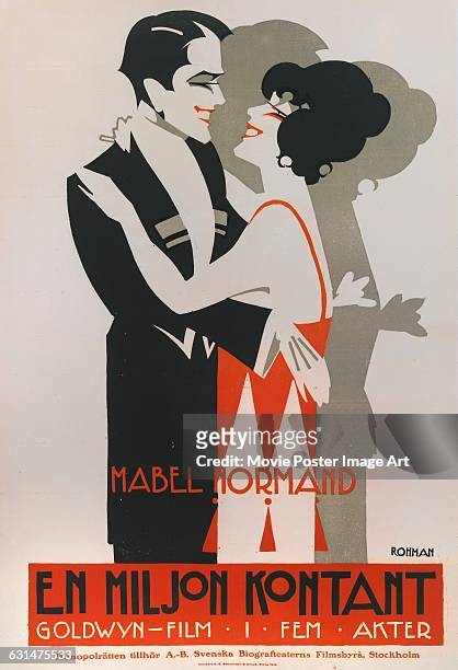 Swedish poster by Eric Rohman for the 1918 US comedy 'Dodging a Million', , starring Mabel Normand. The film was produced by the Goldwyn Pictures...