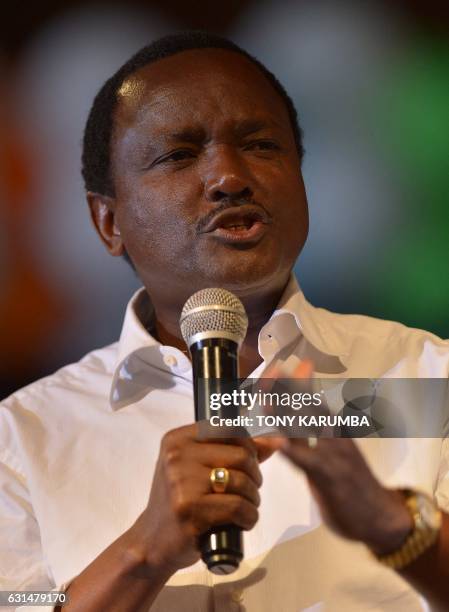 Leader of Kenya's Wiper party and former Vice-President, Kalonzo Musyoka gives an address on January 11, 2017 in capital Nairobi where leaders,...