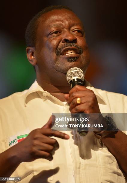 Leader of Kenya's Amanai National Congress and former deputy Prime Minister Wycliffe Musalia Mudavadi gives an address on January 11, 2017 in the...