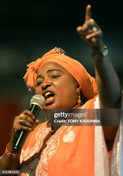 County Women Representative in Parliament for Mombasa county Mishi Juma Mboko gives an address on January 11, 2017 in the capital Nairobi where...