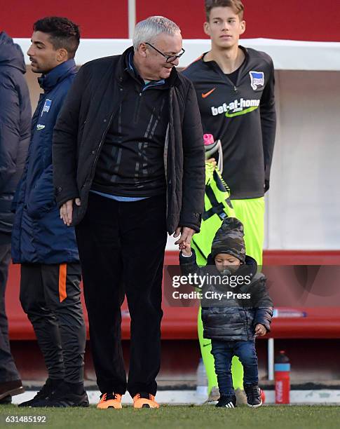 President Werner Gegenbauer of Hertha BSC with Navin Enock Ndjeng during the test match between RCD Mallorca against Hertha BSC on january 11, 2017...