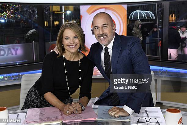 Matt Lauer's 20th Anniversary Celebration -- Pictured: Katie Couric and anchor Matt Lauer on Friday, January 6, 2017 --