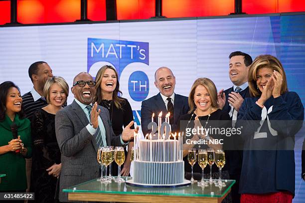 Matt Lauer's 20th Anniversary Celebration Anchor Al Roker, anchor Savannah Guthrie, anchor Matt Lauer, Katie Couric, anchor Carson Daly and anchor...