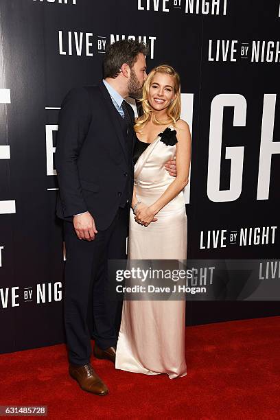 Actor Ben Affleck and Actress Sienna Miller attends the premiere of "Live By Night" at BFI Southbank on January 11, 2017 in London, England.