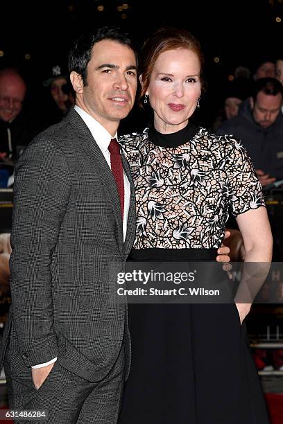 Actor Chris Messina and producer Jennifer Todd attend the film premiere of "Live By Night" on January 11, 2017 in London, United Kingdom.