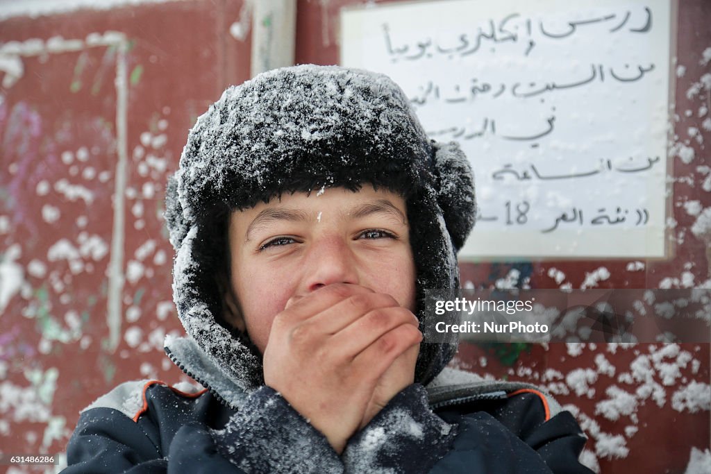 Refugee camp under heavy snowfall in Greece - Softex camp Greece
