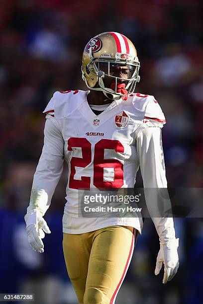 Tramaine Brock of the San Francisco 49ers looks on during the game against the Los Angeles Rams at Los Angeles Memorial Coliseum on December 24, 2016...