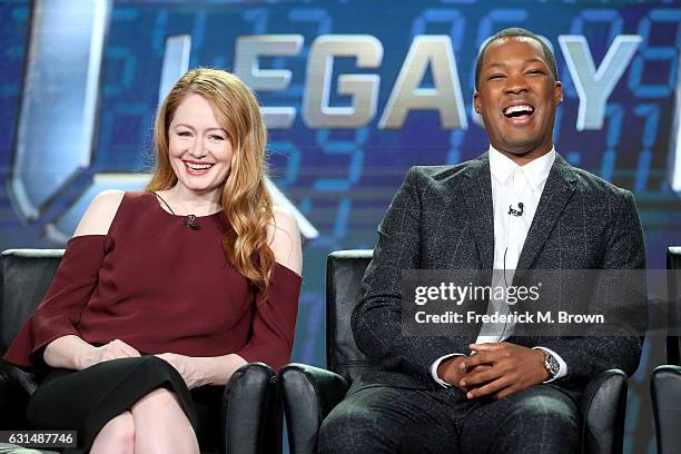 Actors Miranda Otto and Corey Hawkins of the television show '24: Legacy' speak onstage during the FOX portion of the 2017 Winter Television Critics...