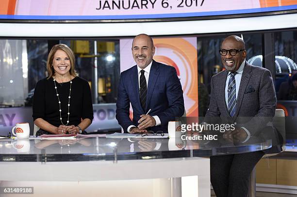 Matt Lauer's 20th Anniversary Celebration -- Pictured: Katie Couric and anchors Matt Lauer and Al Roker on Friday, January 6, 2017 --
