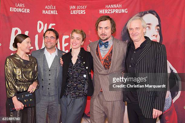 Hannah Herzsprung, Jan Josef Liefers, Adele Haenel, Lars Eidinger, Chris Kraus attend attend the 'Die Blumen von gestern' Premiere at Kino...