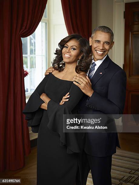 The President and First Lady of the United States of America Barack Obama, Michelle Obama are photographed for Essence Magazine on July 20, 2016 in...