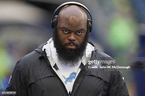 Playoffs: Closeup of Detroit Lions A'Shawn Robinson on field before game vs Seattle Seahawks at CenturyLink Field. Seattle, WA 1/7/2017 CREDIT: John...