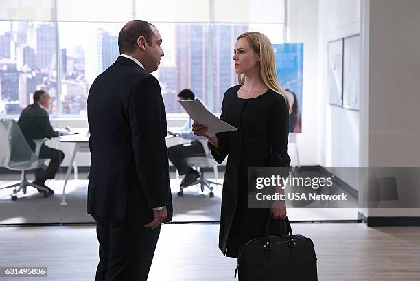 She's Gone" Episode 611 -- Pictured: Rick Hoffman as Louis Litt, Amanda Schull as Katrina Bennett --