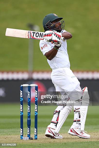 Imrul Kayes of Bangladesh bats during day one of the First Test match between New Zealand and Bangladesh at Basin Reserve on January 12, 2017 in...