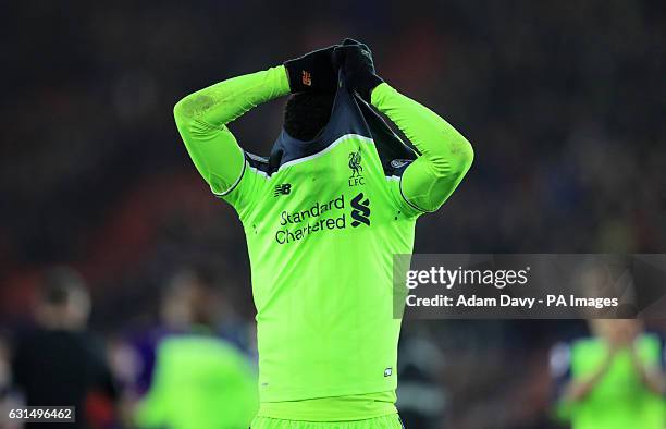 Liverpool's Daniel Sturridge reacts dejected during the EFL Cup Semi Final, First Leg match at St Mary's Stadium, Southampton.