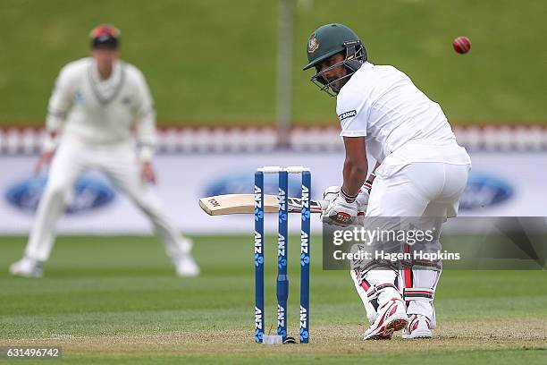 Imrul Kayes of Bangladesh bats during day one of the First Test match between New Zealand and Bangladesh at Basin Reserve on January 12, 2017 in...