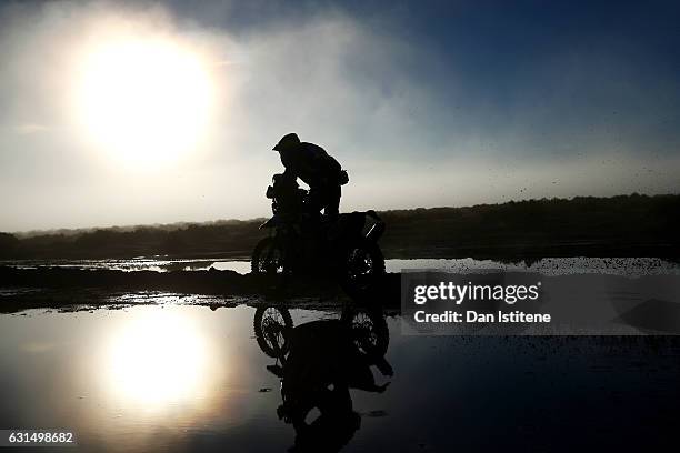 Adrien Metge of France and Sherco TVS Rally rides a RTR 450 Sherco TVS bike during stage eight of the 2017 Dakar Rally between Uyuni, Bolivia and...