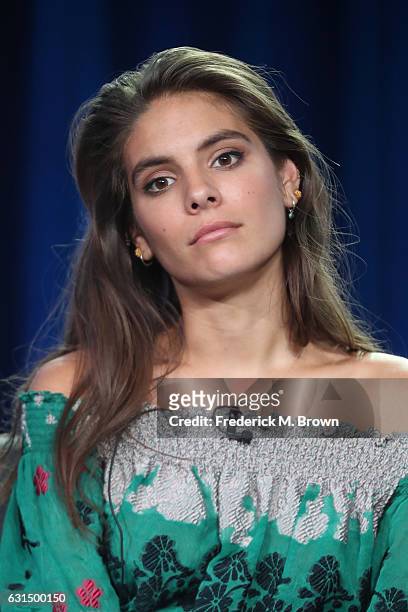 Actress Caitlin Stasey of the television show 'A.P.B.' speaks onstage during the FOX portion of the 2017 Winter Television Critics Association Press...