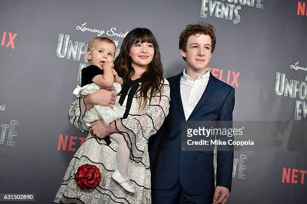Actors Presley Smith, Malina Weissman and Louis Hynes attend the "Lemony Snicket's A Series Of Unfortunate Events" Screening at AMC Lincoln Square...