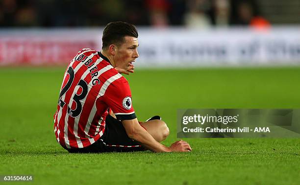 Pierre-Emile Hojbjerg of Southampton during the EFL Cup semi-final first leg match between Southampton and Liverpool at St Mary's Stadium on January...