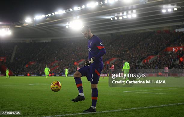 Southampton goalkeeper Fraser Forster during the EFL Cup semi-final first leg match between Southampton and Liverpool at St Mary's Stadium on January...