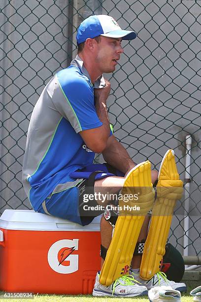 Chris Lynn looks on during an Australian nets session at The Gabba on January 12, 2017 in Brisbane, Australia.