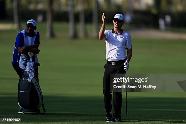 Justin Rose of England plays a shot during the Pro-Am Tounament prior to the Sony Open In Hawaii at Waialae Country Club on January 11, 2017 in...