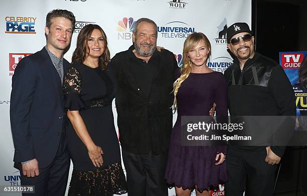 Peter Scanavino, Mariska Hargitay, TV producer Dick Wolf, actors Kelli Giddish and Ice-T attend the TV Guide celebrates Mariska Hargitay at...