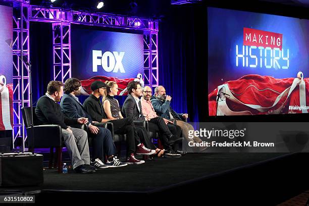 Actors Neil Casey, John Gemberling, Yassir Lester, Leighton Meester, and Adam Pally, Creator/Executive producer Julius Sharpe, and Executive producer...