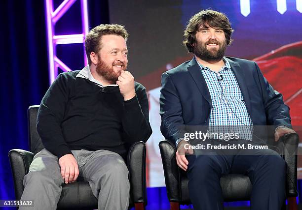 Actors Neil Casey and John Gemberling of the television show 'Making History' speak onstage during the FOX portion of the 2017 Winter Television...