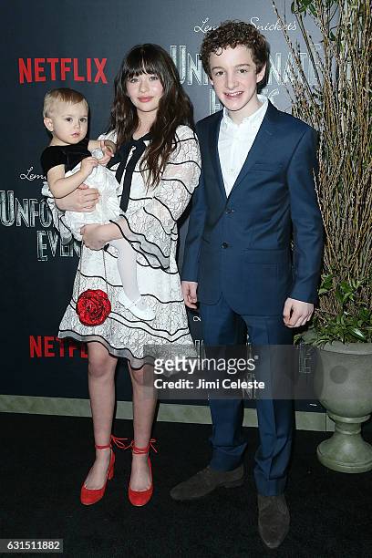 Actors Presley Smith, Malina Weissman and Louis Hynes attends NETFLIX Presents the World Premiere of Lemony Snicket's "A Series of Unfortunate...