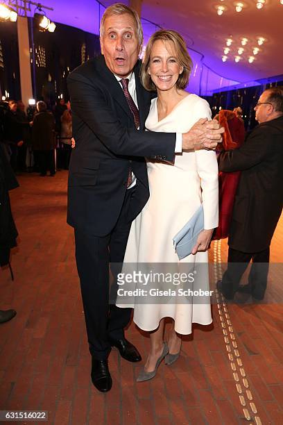 Ulrich Wickert and his wife Julia Jaekel during the opening concert of the Elbphilharmonie concert hall on January 11, 2017 in Hamburg, Germany.