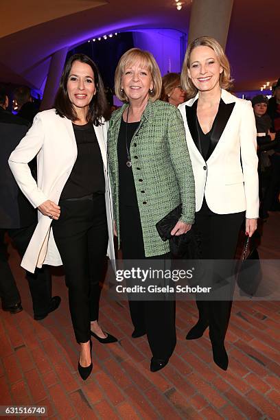 Anne Will and her wife Miriam Meckel and Hannelore Kraft, State Governor Nordrhein-Westfalen during the opening concert of the Elbphilharmonie...