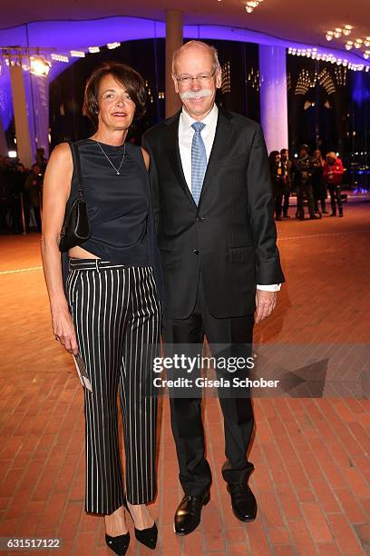 Dieter Zetsche, CEO Daimler AG and his wife Anne Zetsche during the opening concert of the Elbphilharmonie concert hall on January 11, 2017 in...